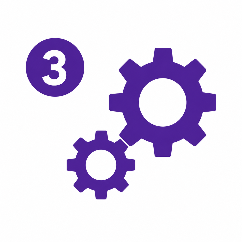 Base Camp Revenue Operating System Build icon showing interlocking gears with stage number three.